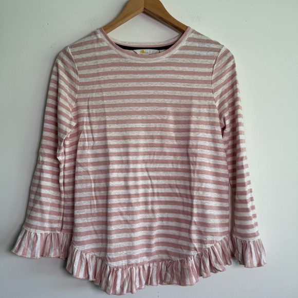 Boden Tops - Boden Dorothy Linen Jersey Stripes Ruffle Trim Top size US2